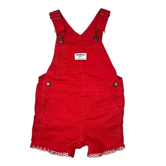 Oshkosh B’gosh Toddler Girl 24 Months Red Shortall Overalls - Picture 1 of 6